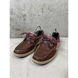 Sperry Top Sider Womens 6 M Brown Leather Purple Plaid Loafer Boat Shoes 9207135